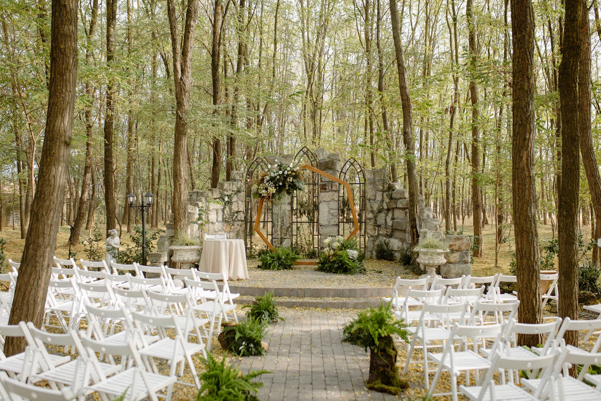 The woodland ceremony site — summer